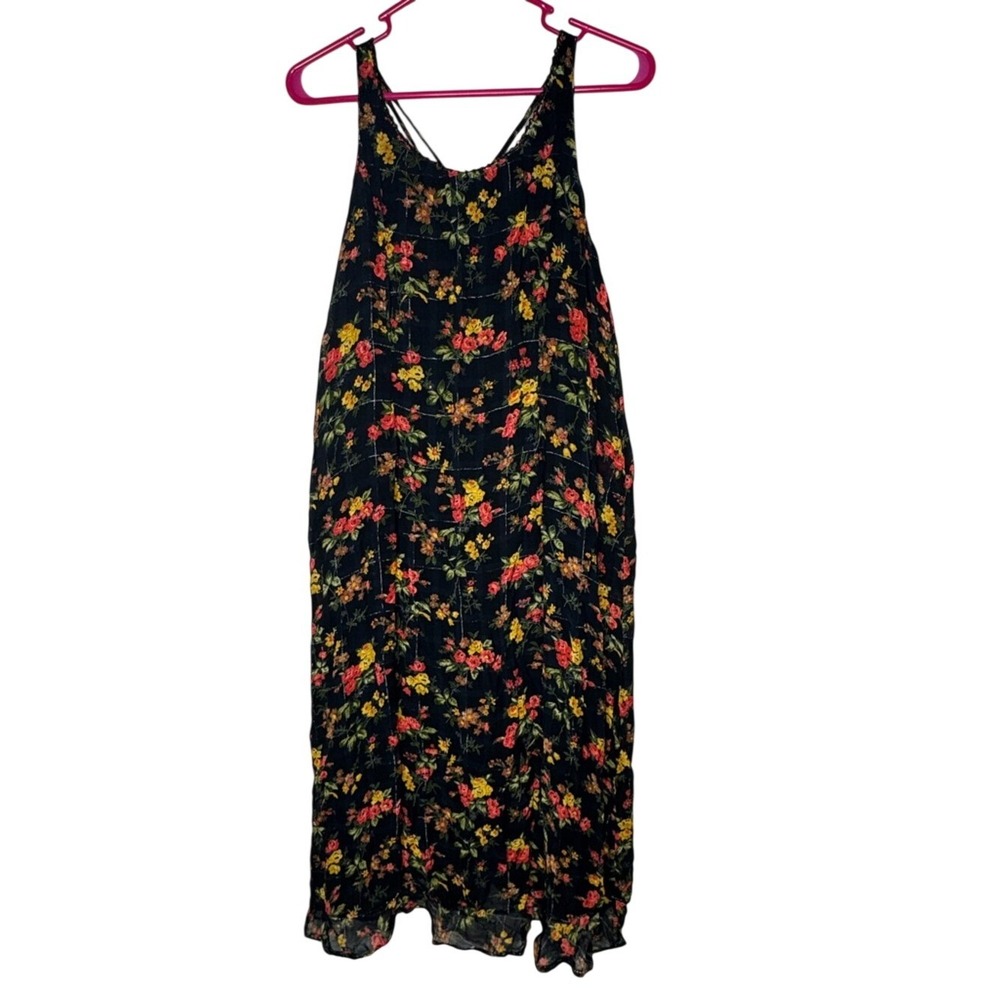 April Cornell Womens Dark Floral Midi Dress Sz M Sleeveless Boho Whimsical Fairy